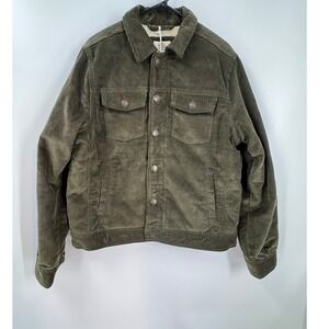 Marine Layer Boise Sherpa Lined Corduroy Trucker Jacket Forest Night Green Men M